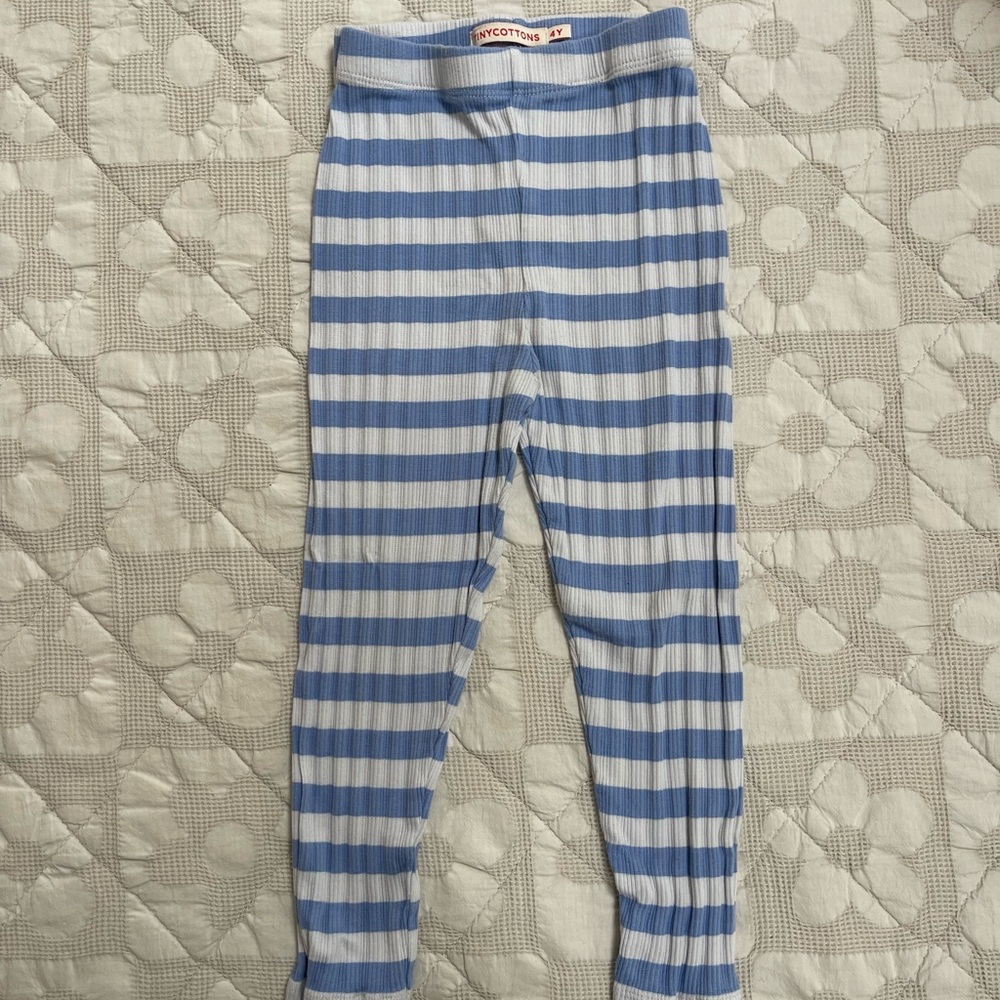 TinyCottons Blue Striped Ribbed Leggings